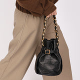 Chanel Buckle Bucket Bag Black Lambskin 24K GP