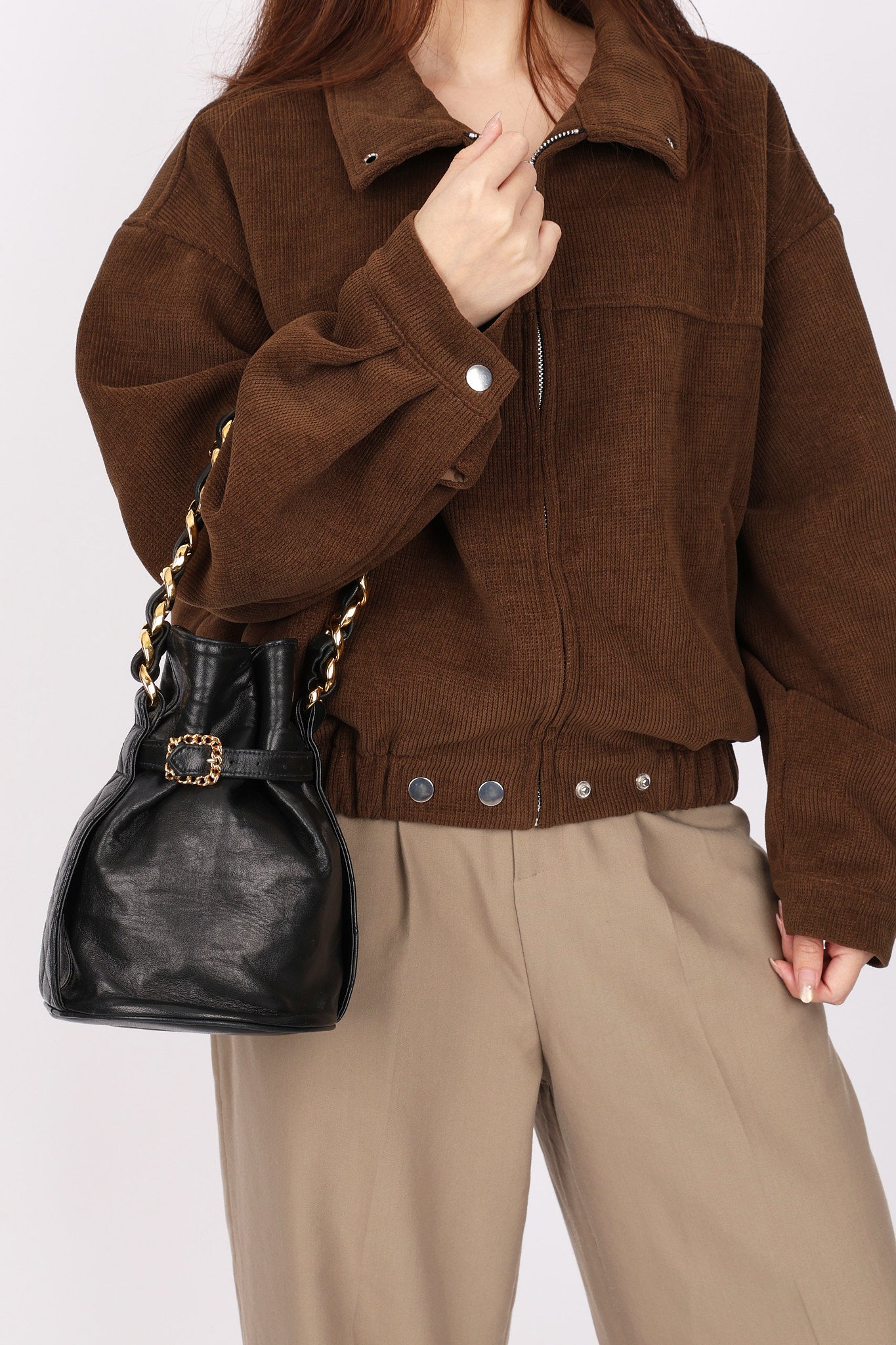 Chanel Buckle Bucket Bag Black Lambskin 24K GP