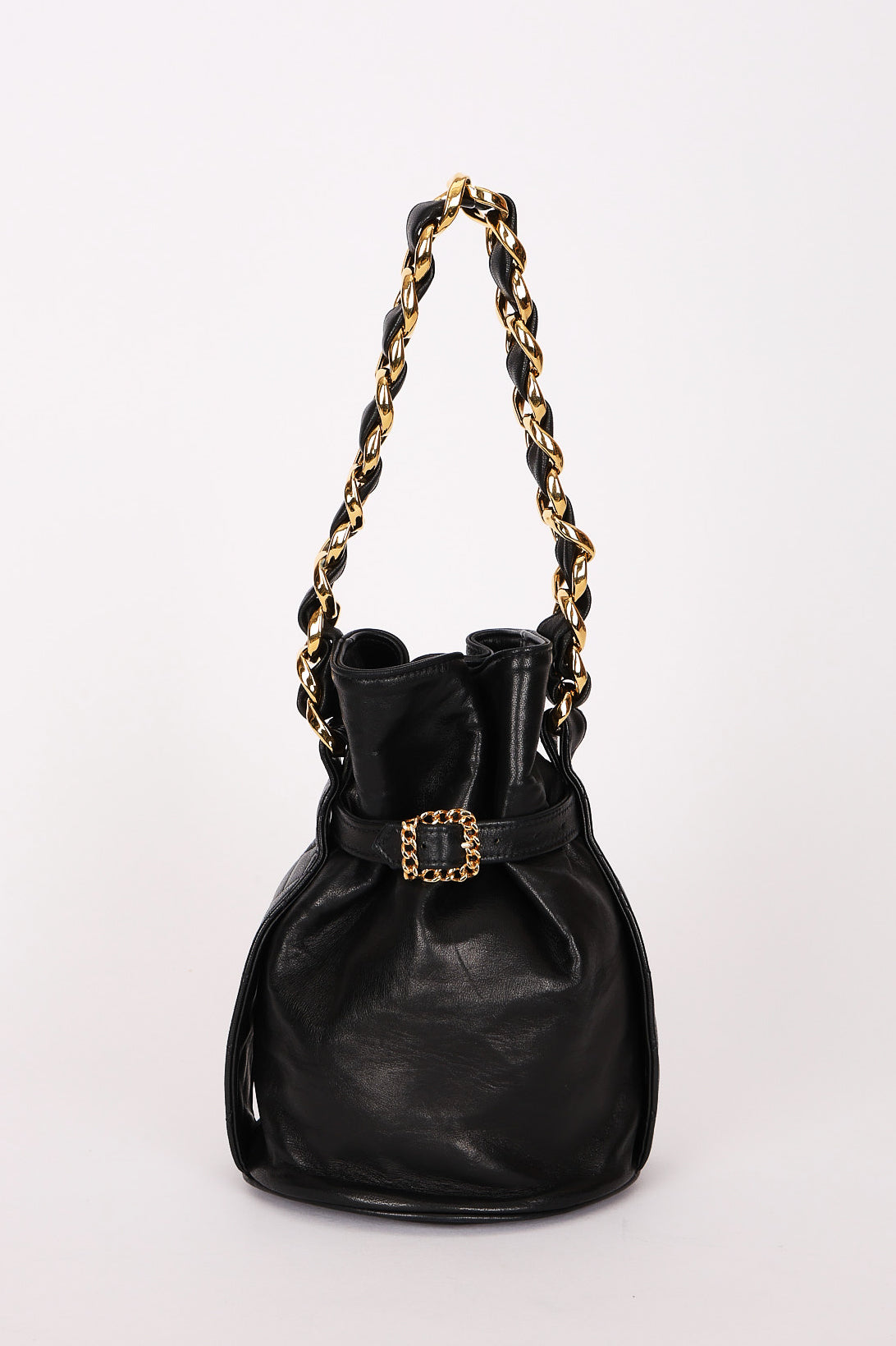 Chanel Buckle Bucket Bag Black Lambskin 24K GP