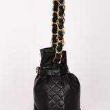 Chanel Buckle Bucket Bag Black Lambskin 24K GP