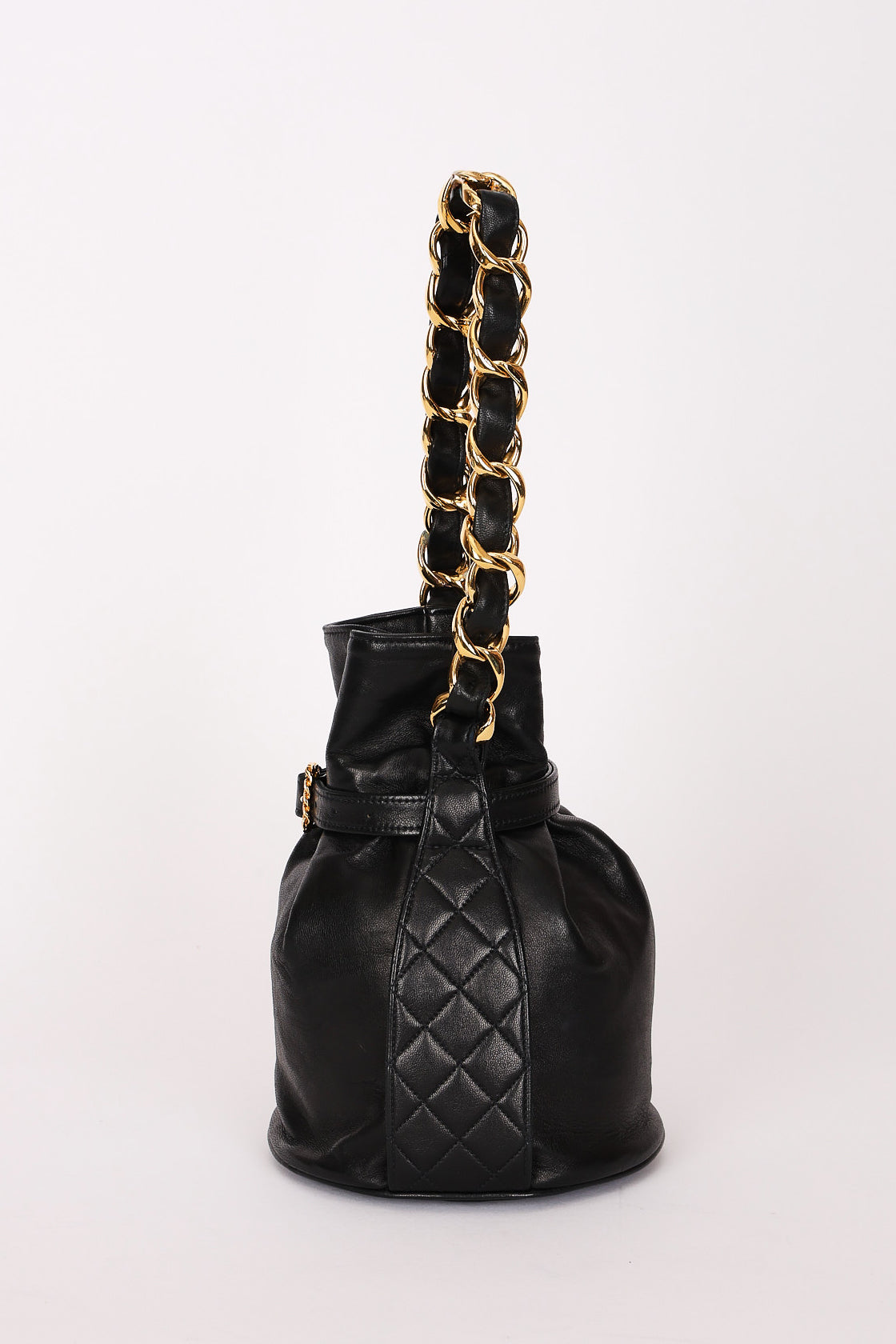 Chanel Buckle Bucket Bag Black Lambskin 24K GP