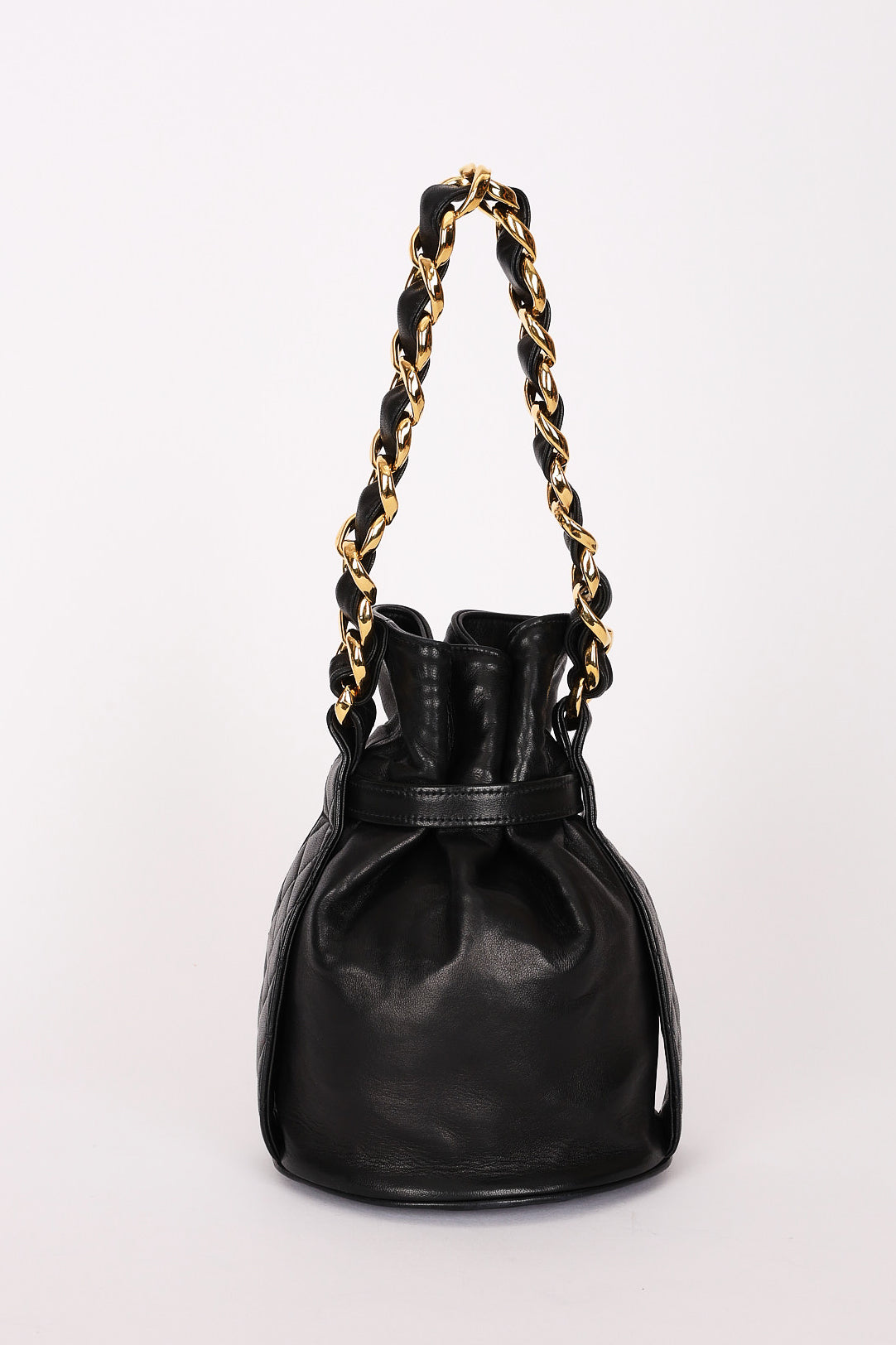 Chanel Buckle Bucket Bag Black Lambskin 24K GP
