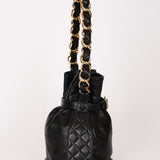 Chanel Buckle Bucket Bag Black Lambskin 24K GP