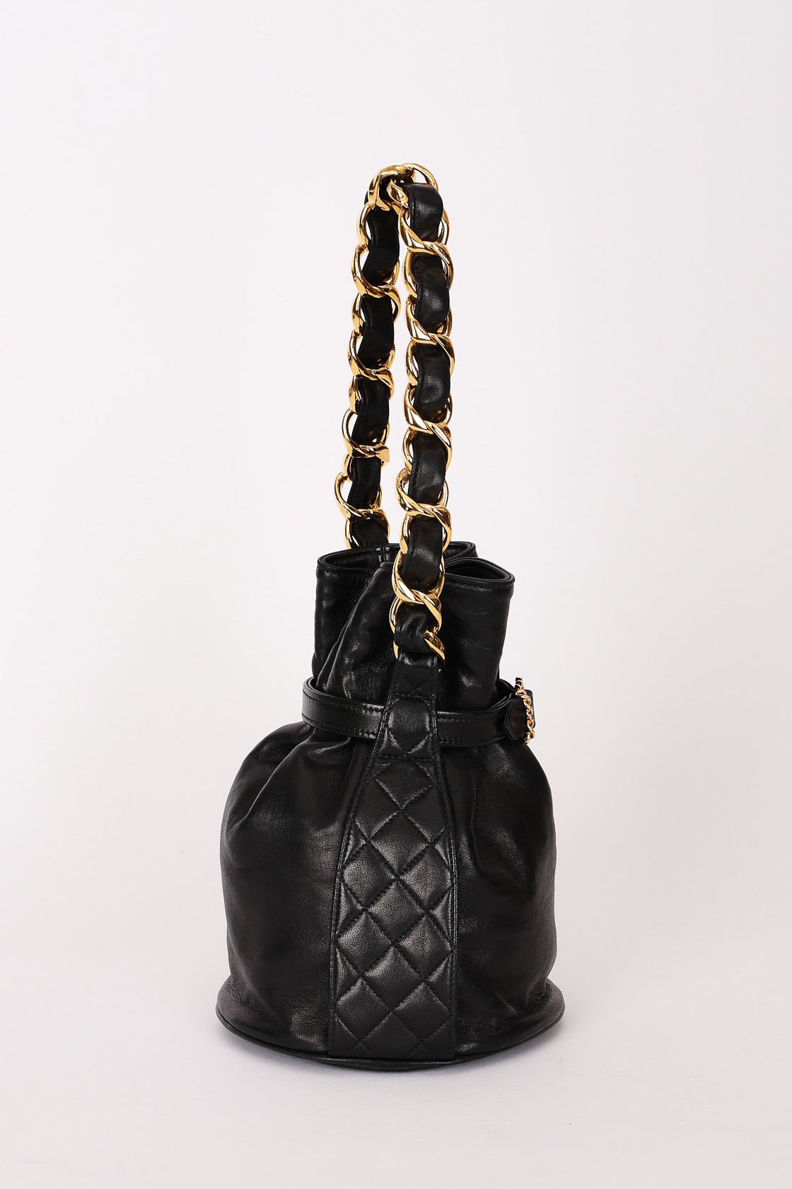 Chanel Buckle Bucket Bag Black Lambskin 24K GP