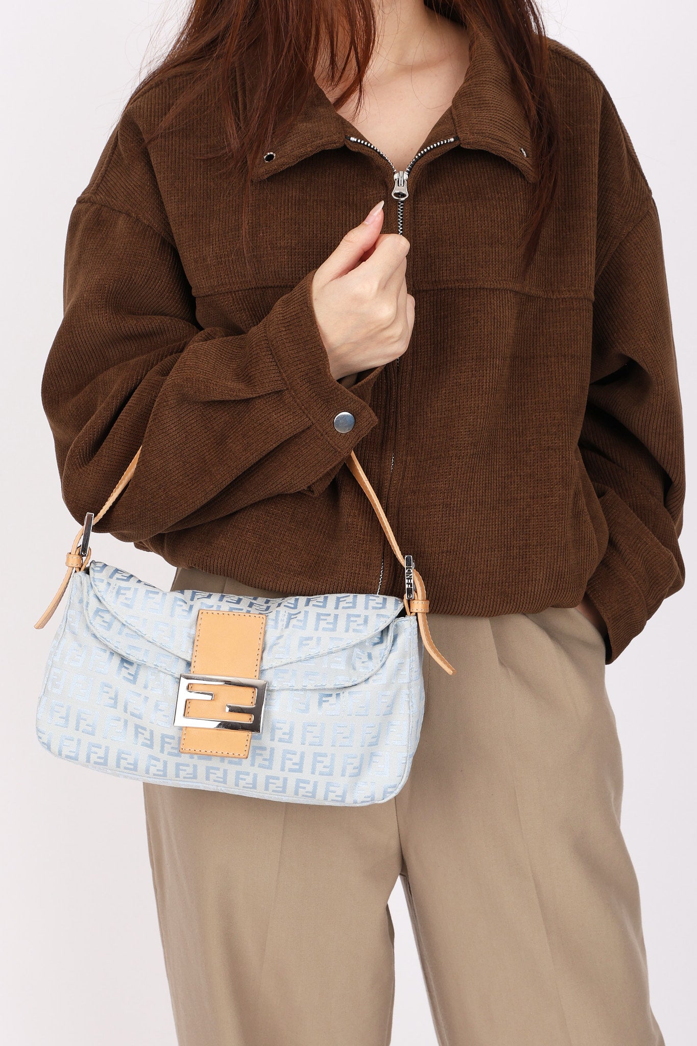 Fendi Zucchino Mamma Baguette Light Blue