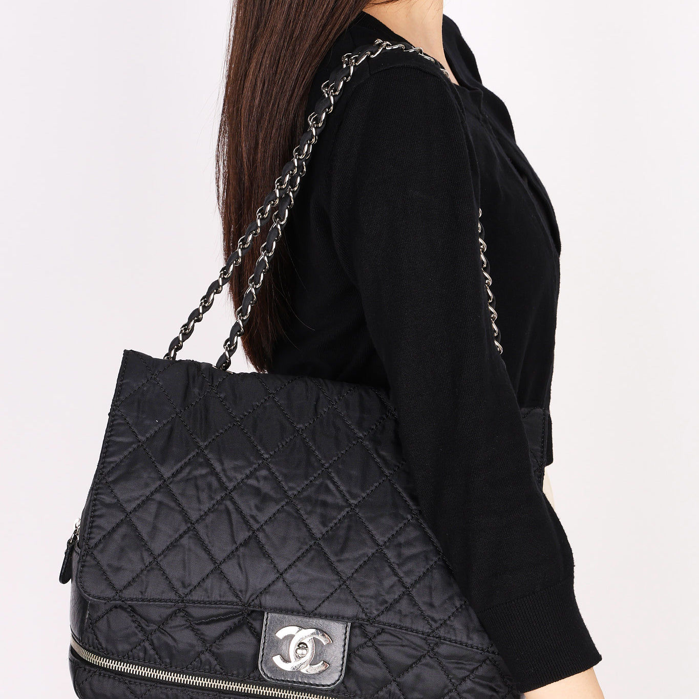 Chanel Expandable Ligne Flap Black Nylon 2007 SHW