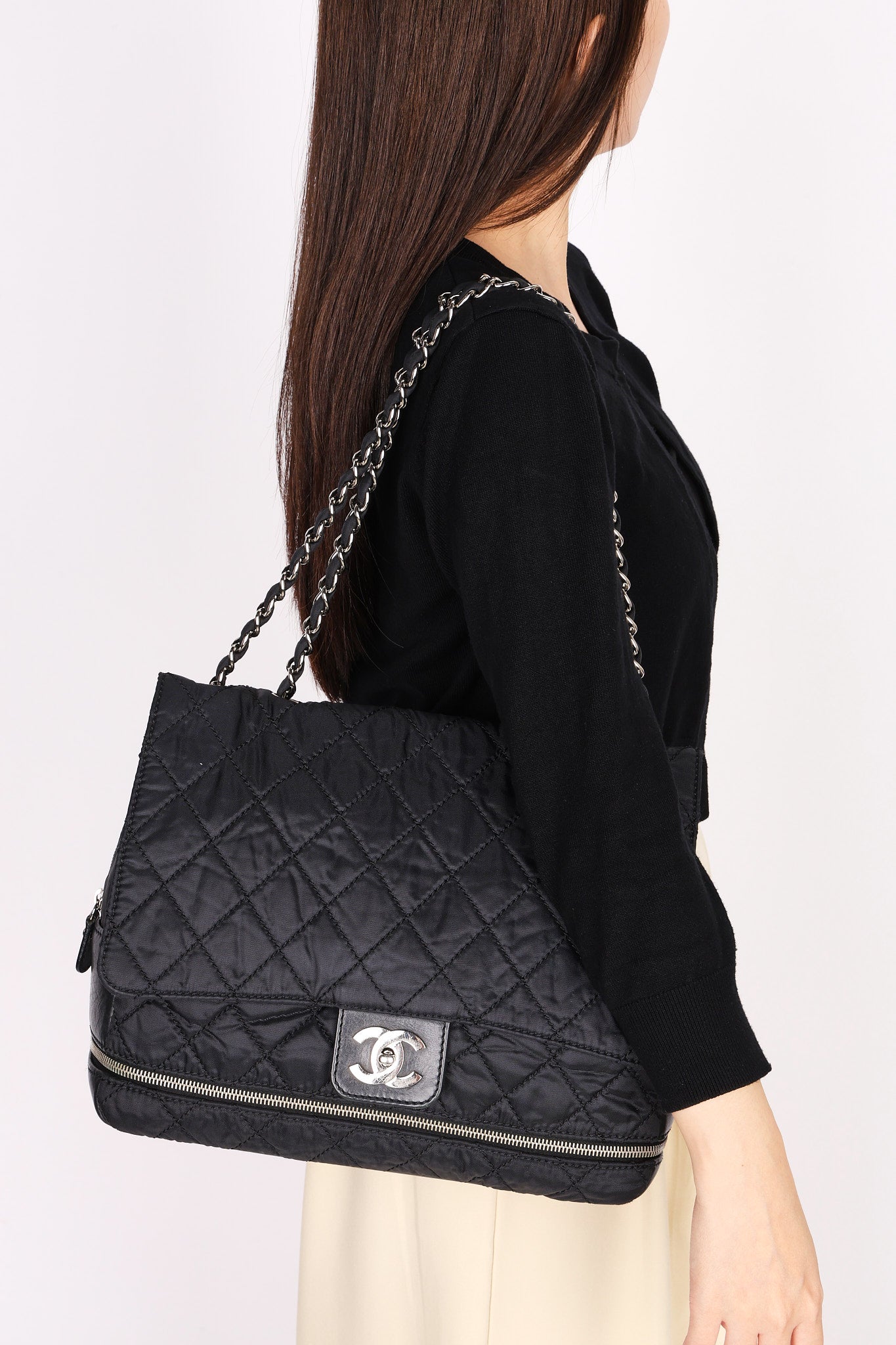 Chanel Expandable Ligne Flap Black Nylon 2007 SHW