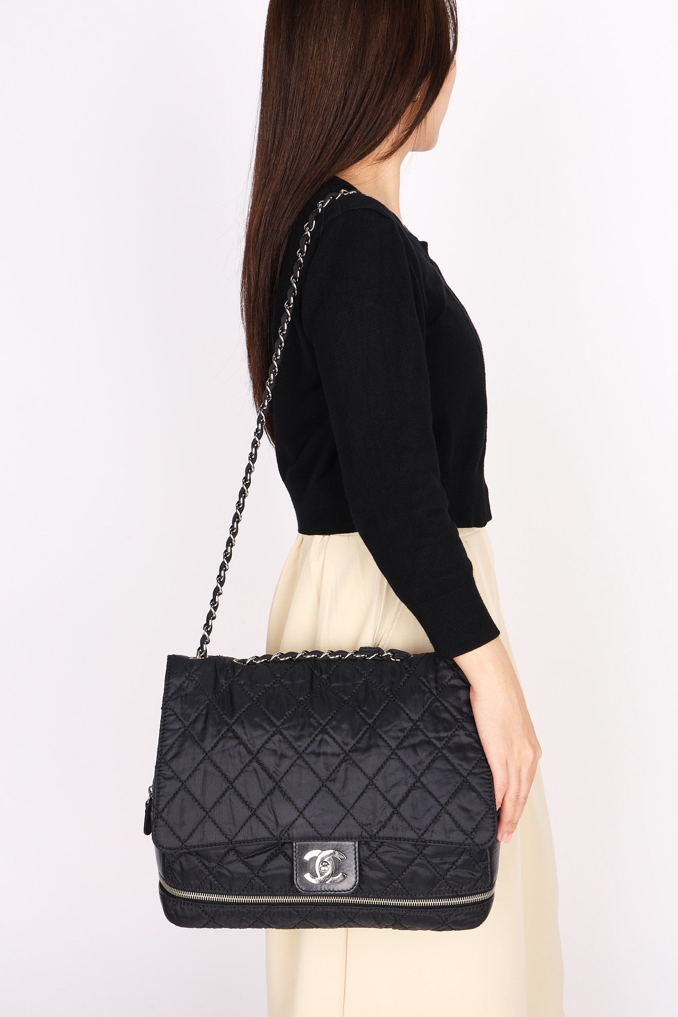 Chanel Expandable Ligne Flap Black Nylon 2007 SHW
