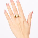 18K Yellow Gold and Diamond Crossover Ridged Ring, Size US 5.25