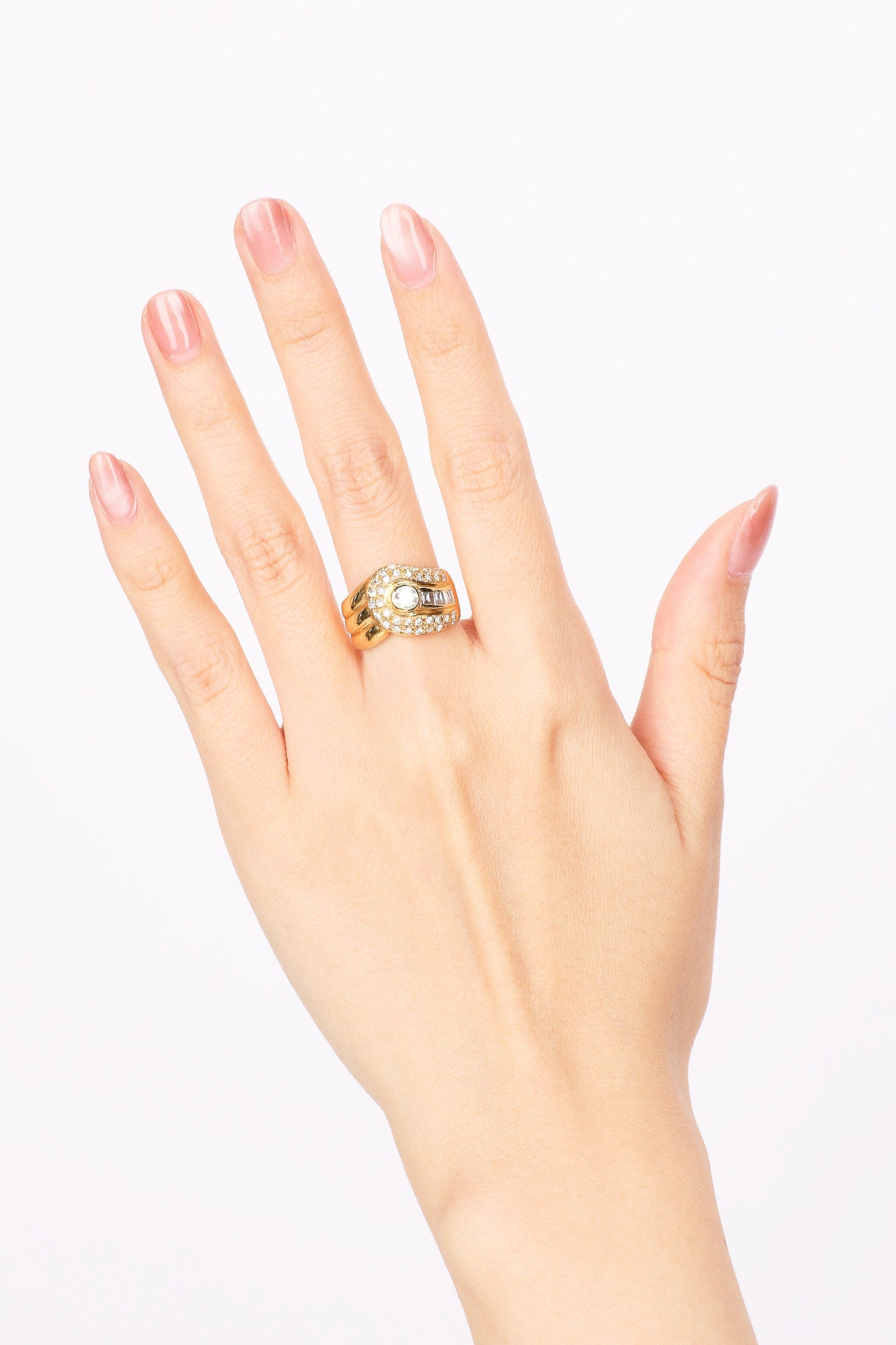 18K Yellow Gold and Diamond Crossover Ridged Ring, Size US 5.25