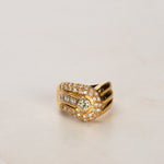 18K Yellow Gold and Diamond Crossover Ridged Ring, Size US 5.25