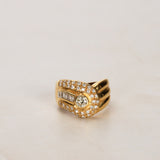 18K Yellow Gold and Diamond Crossover Ridged Ring, Size US 5.25