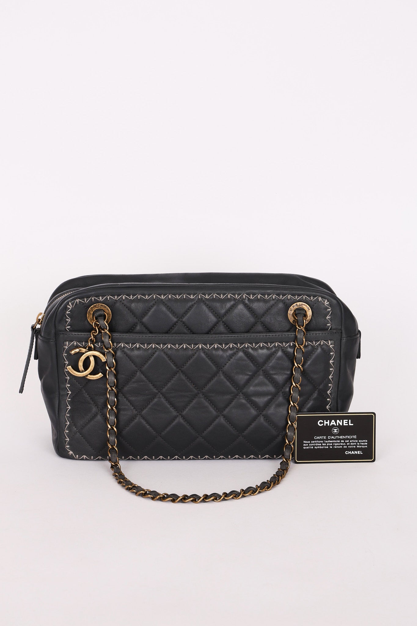 Chanel Whipstitch Camera Bag Gray Calfskin RHW