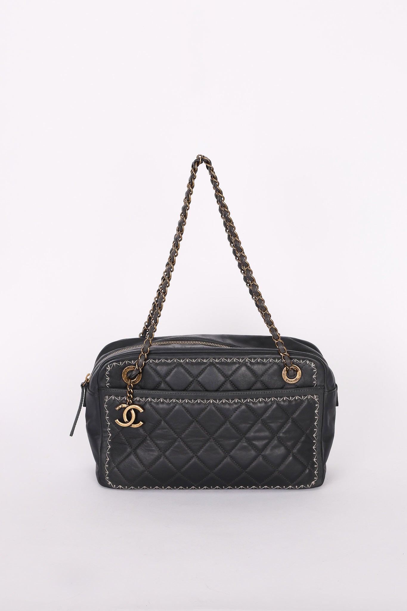 Chanel Whipstitch Camera Bag Gray Calfskin 2015 RHW