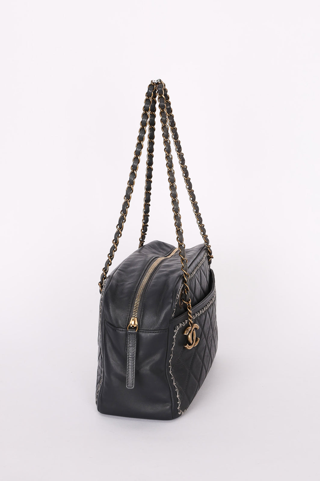 Chanel Whipstitch Camera Bag Gray Calfskin 2015 RHW
