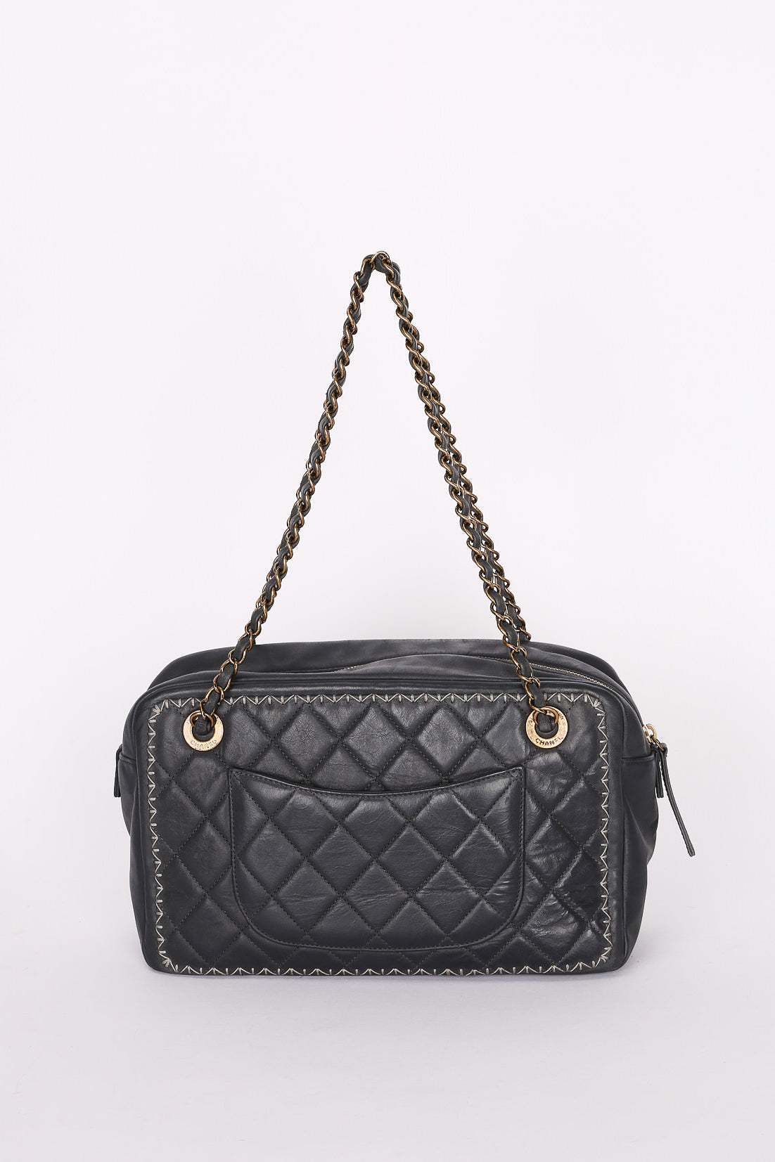 Chanel Whipstitch Camera Bag Gray Calfskin 2015 RHW