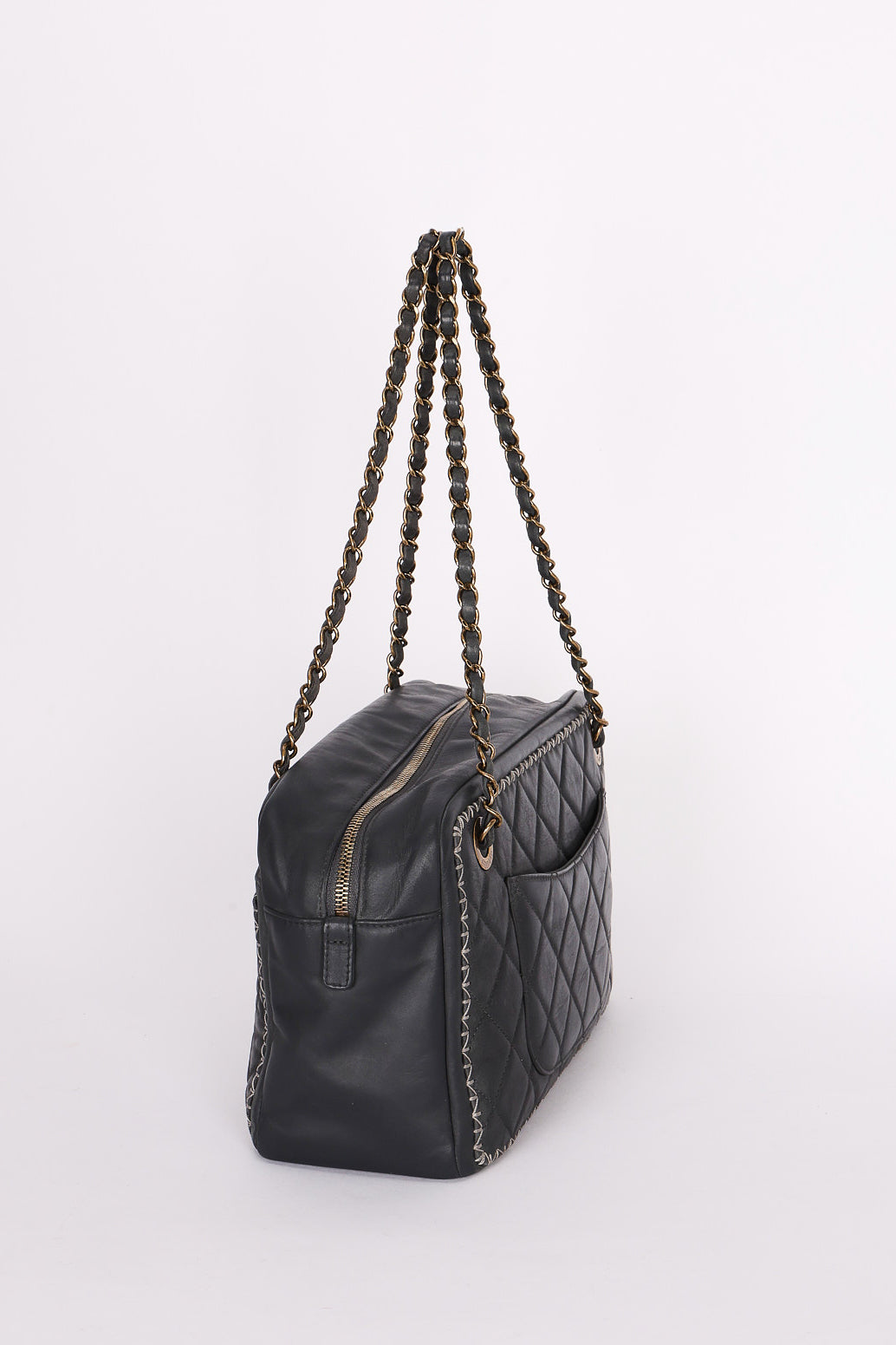 Chanel Whipstitch Camera Bag Gray Calfskin 2015 RHW