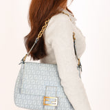 Fendi Large Zucchino Spalmati Mamma Baguette Light Blue GHW
