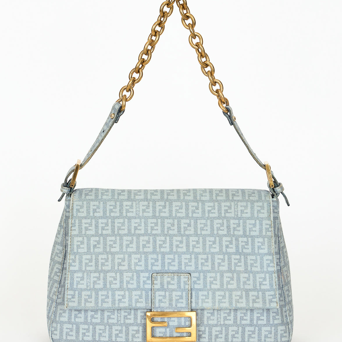 Fendi Zucchino Mamma Baguette Light Blue Coated Canvas GHW