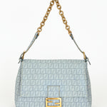 Fendi Zucchino Mamma Baguette Light Blue Coated Canvas GHW