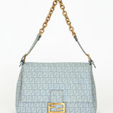 Fendi Zucchino Mamma Baguette Light Blue Coated Canvas GHW