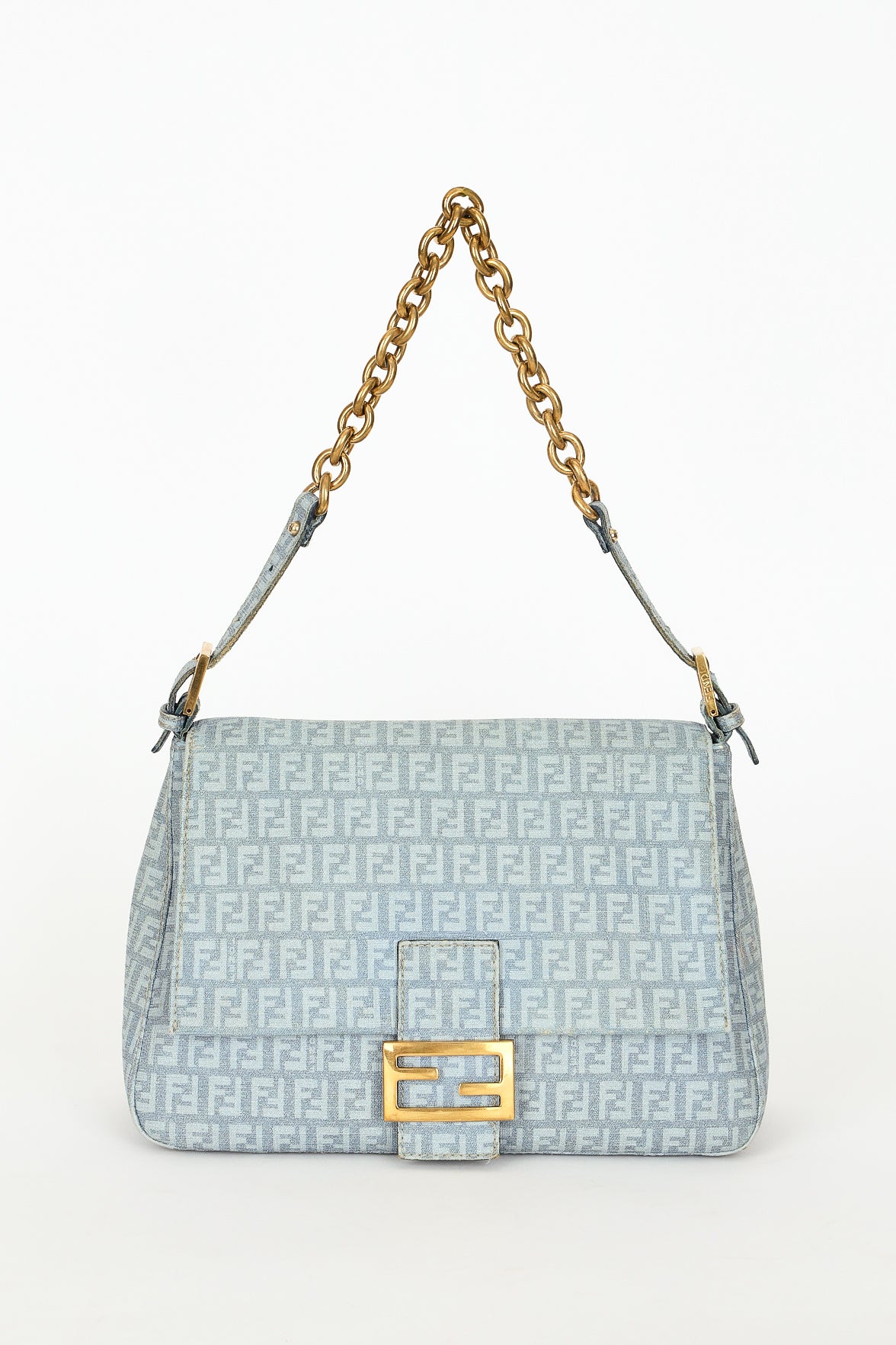 Fendi Zucchino Mamma Baguette Light Blue Coated Canvas GHW