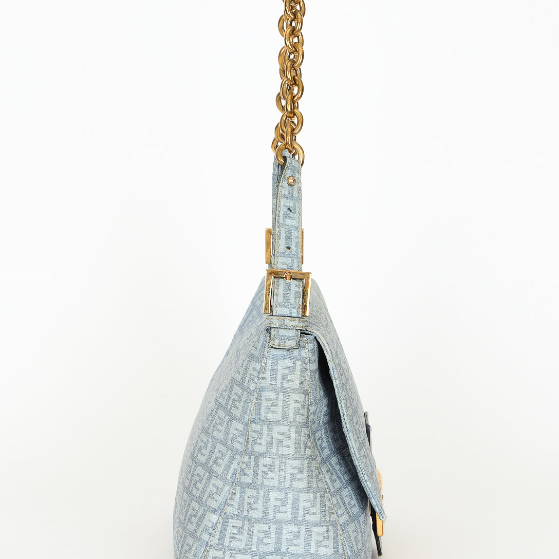 Fendi Zucchino Mamma Baguette Light Blue Coated Canvas GHW