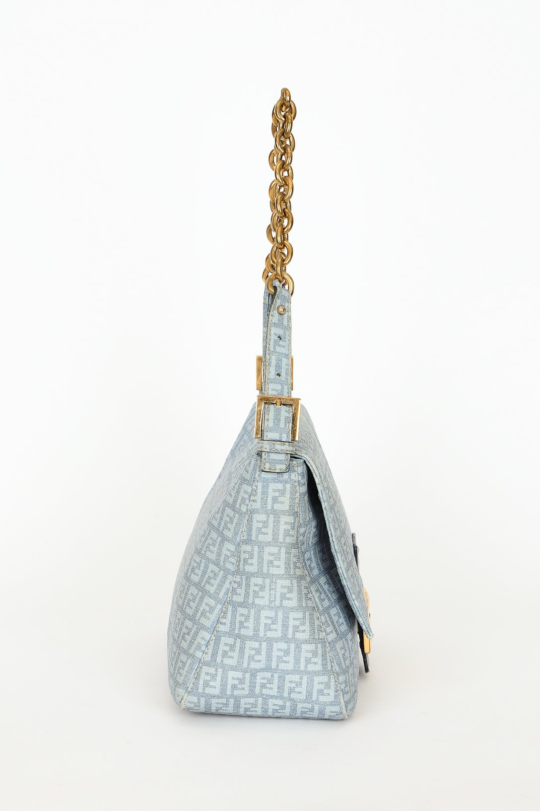 Fendi Zucchino Mamma Baguette Light Blue Coated Canvas GHW