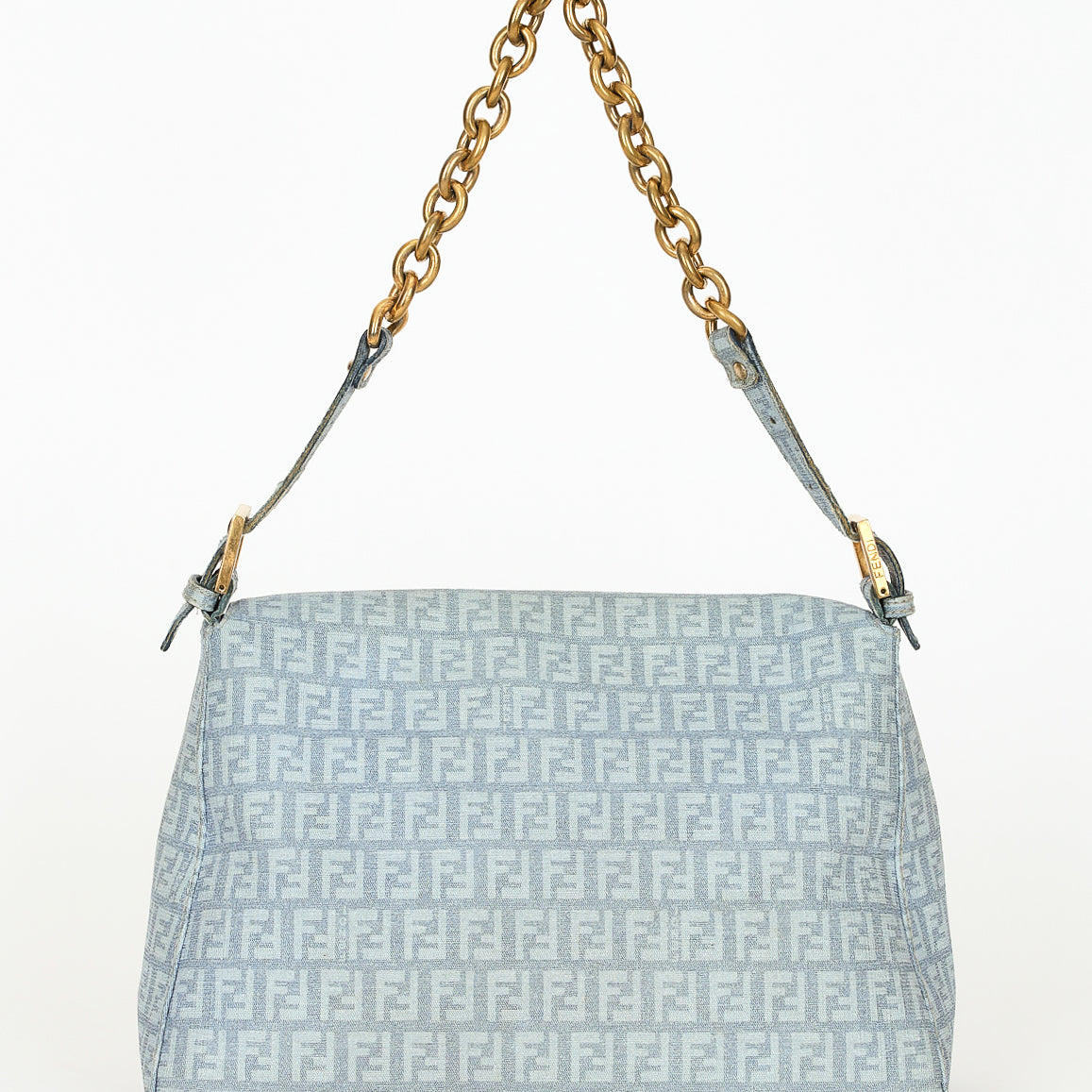 Fendi Zucchino Mamma Baguette Light Blue Coated Canvas GHW