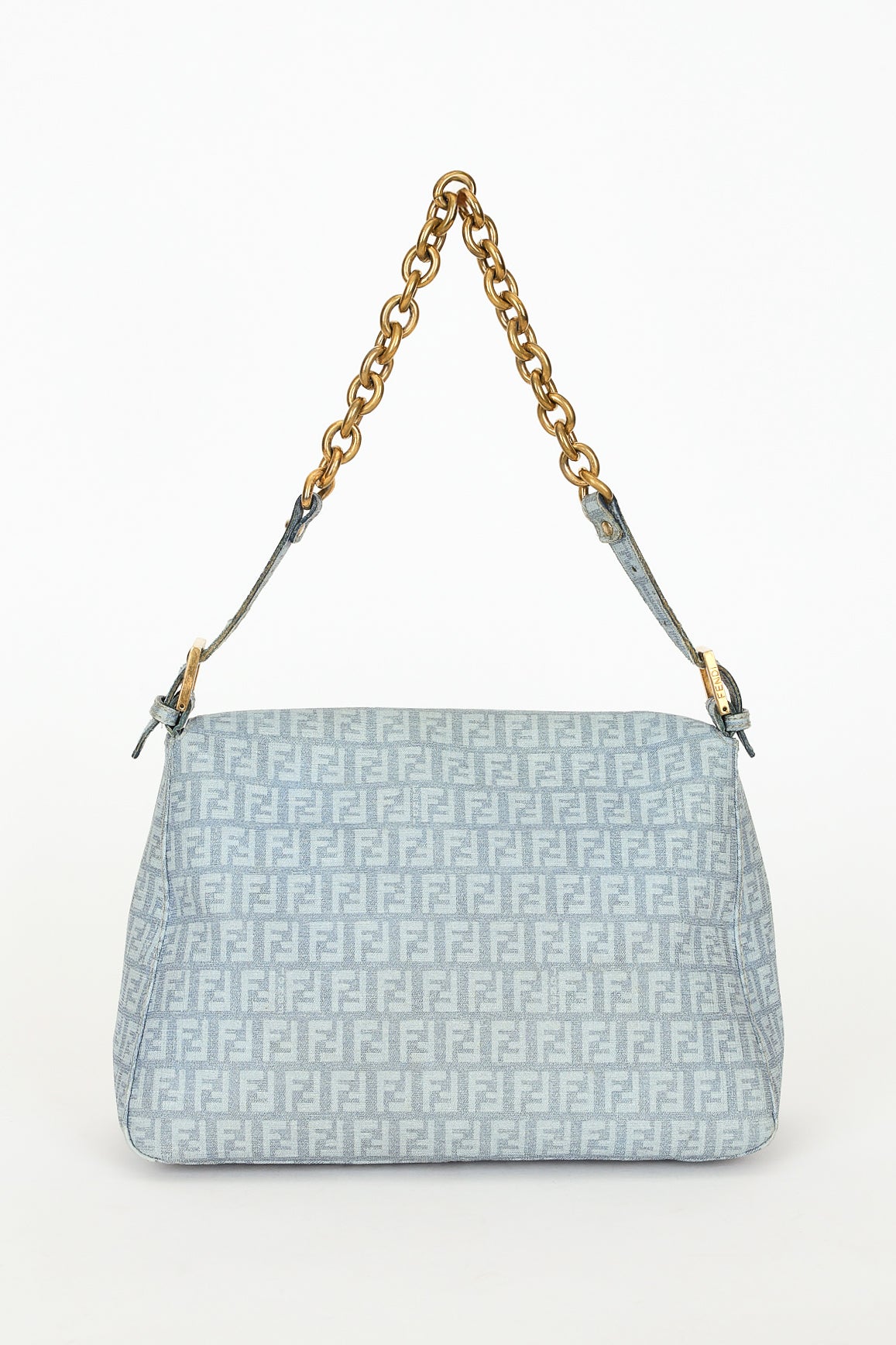 Fendi Zucchino Mamma Baguette Light Blue Coated Canvas GHW