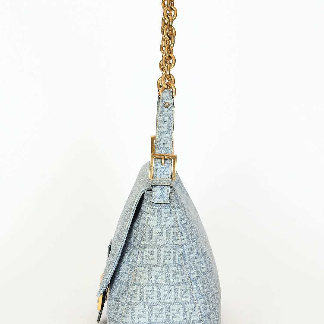 Fendi Zucchino Mamma Baguette Light Blue Coated Canvas GHW