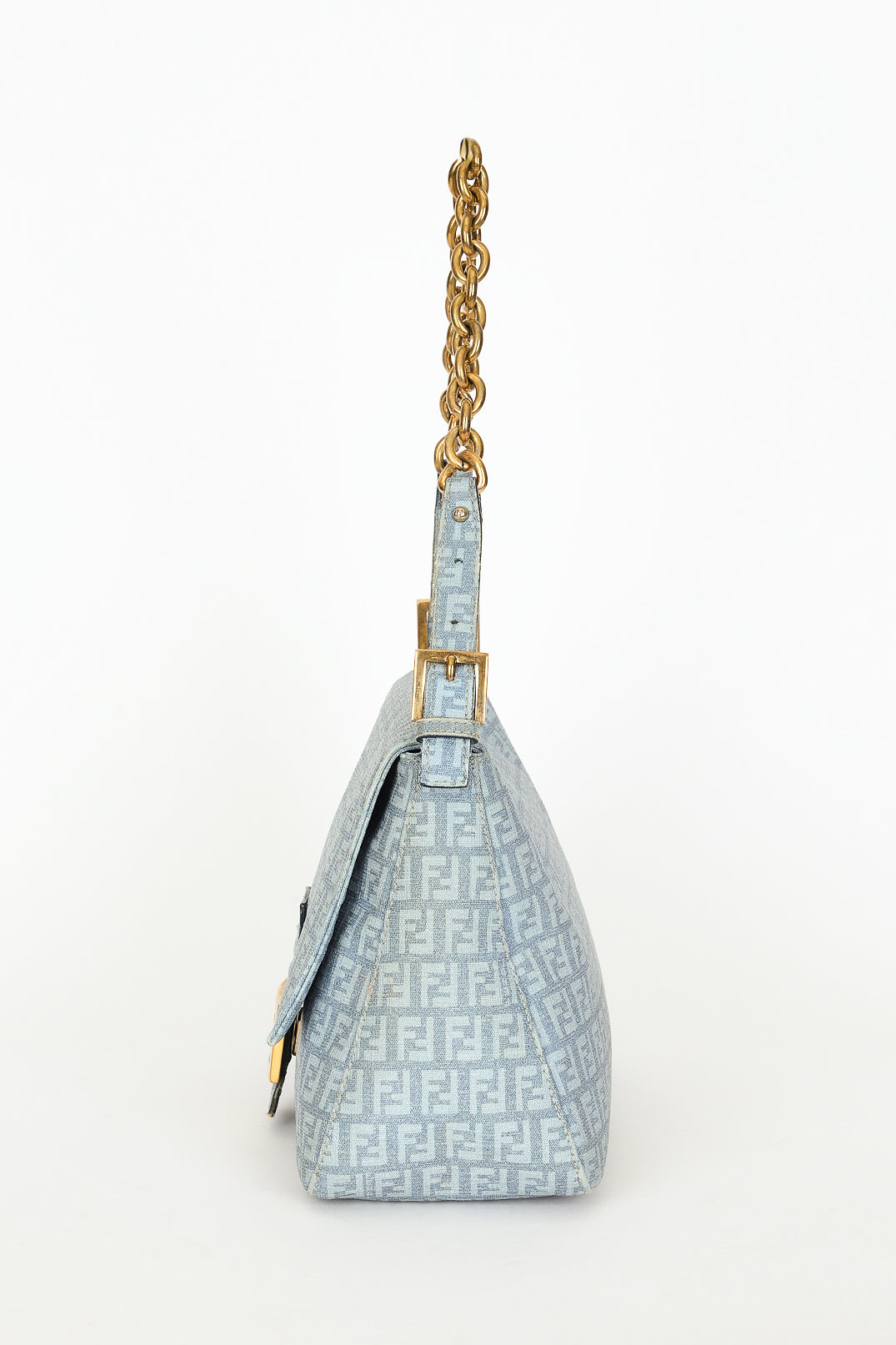 Fendi Zucchino Mamma Baguette Light Blue Coated Canvas GHW