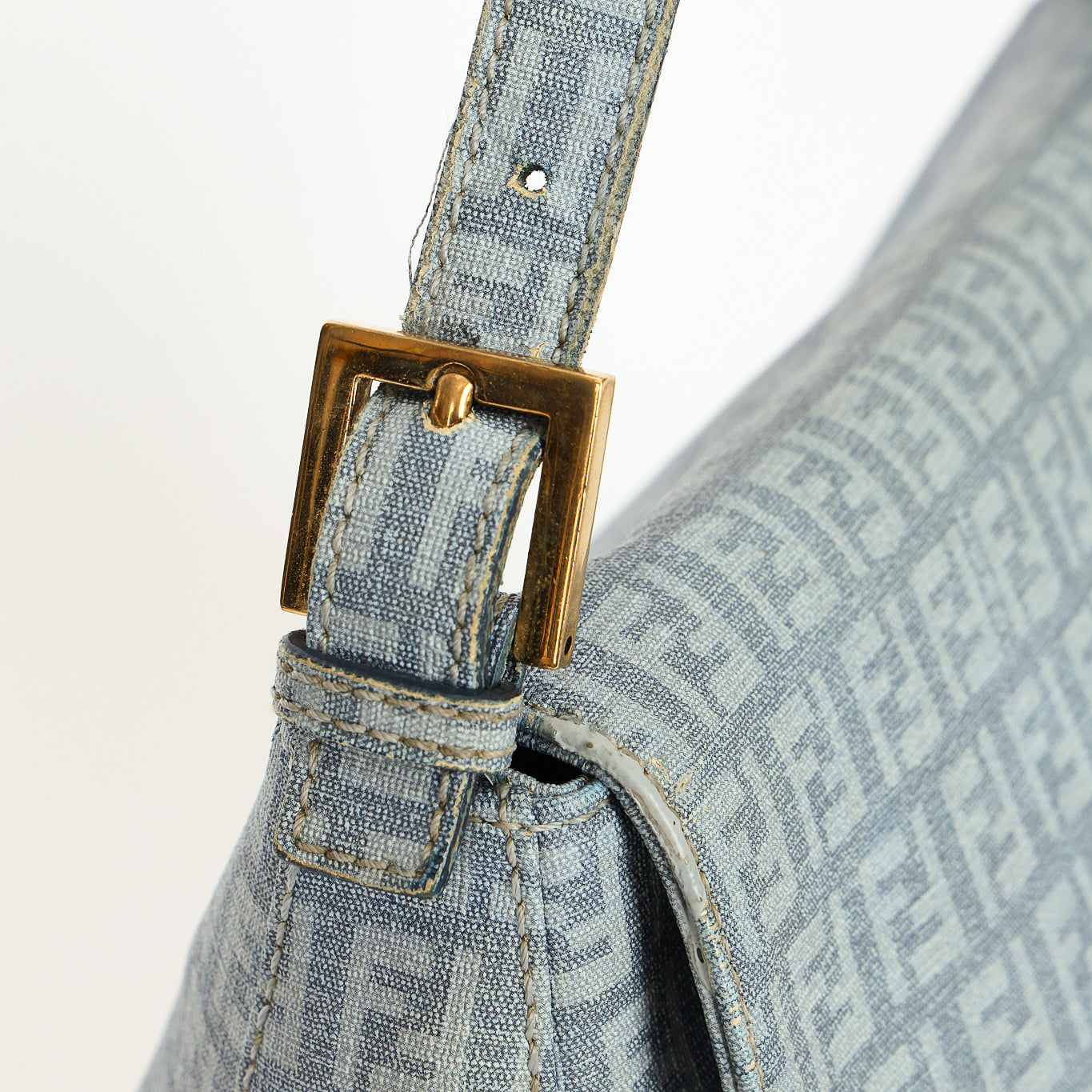 Fendi Zucchino Mamma Baguette Light Blue Coated Canvas GHW