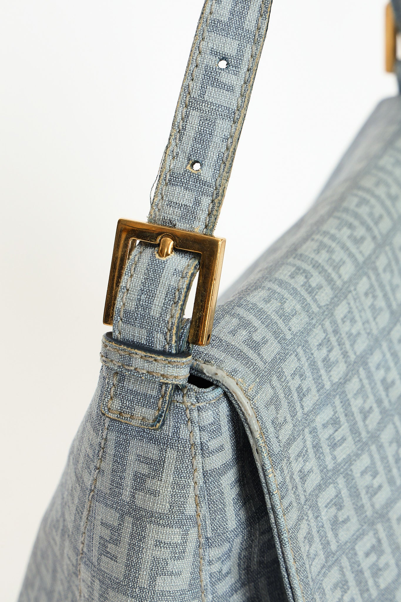 Fendi Zucchino Mamma Baguette Light Blue Coated Canvas GHW