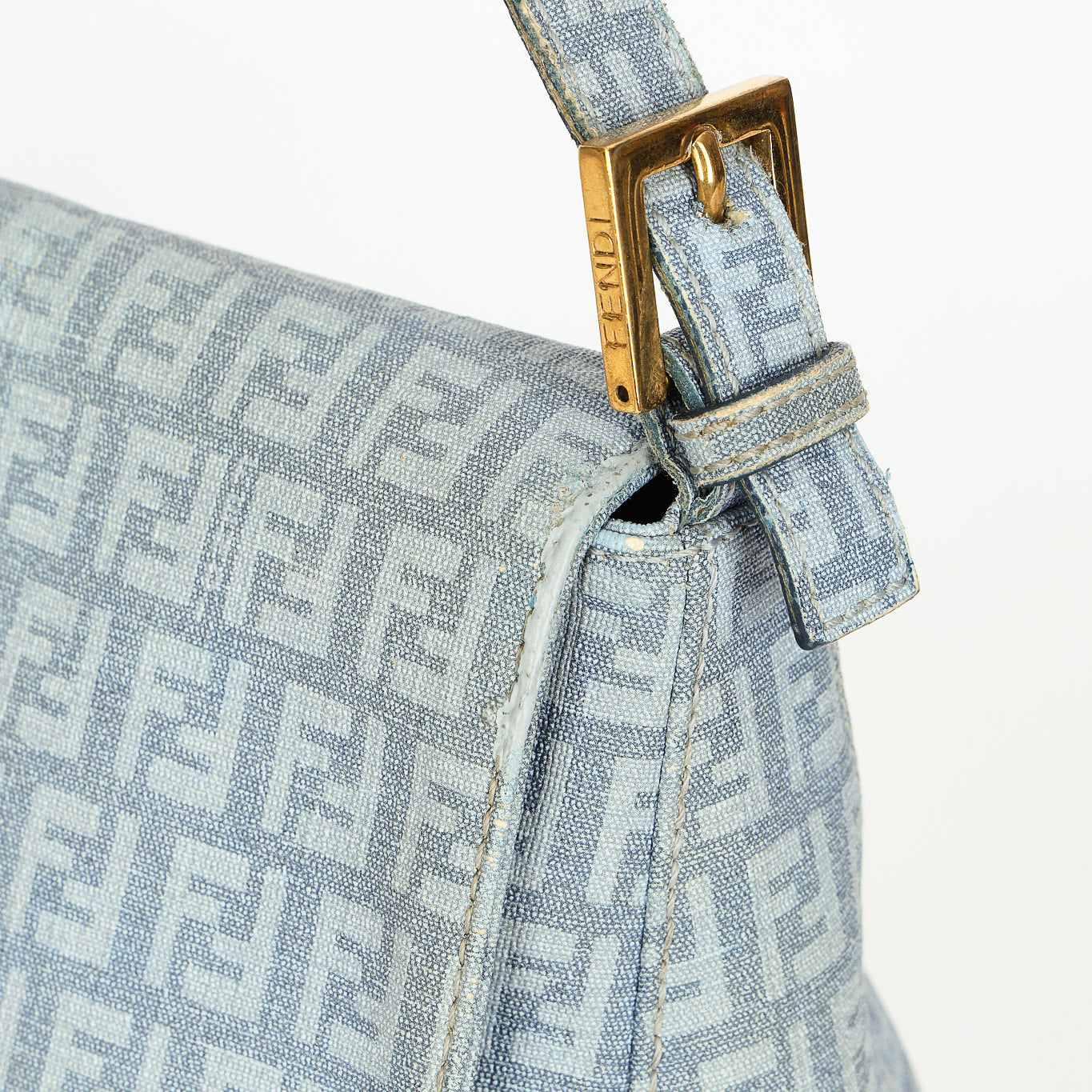 Fendi Zucchino Mamma Baguette Light Blue Coated Canvas GHW