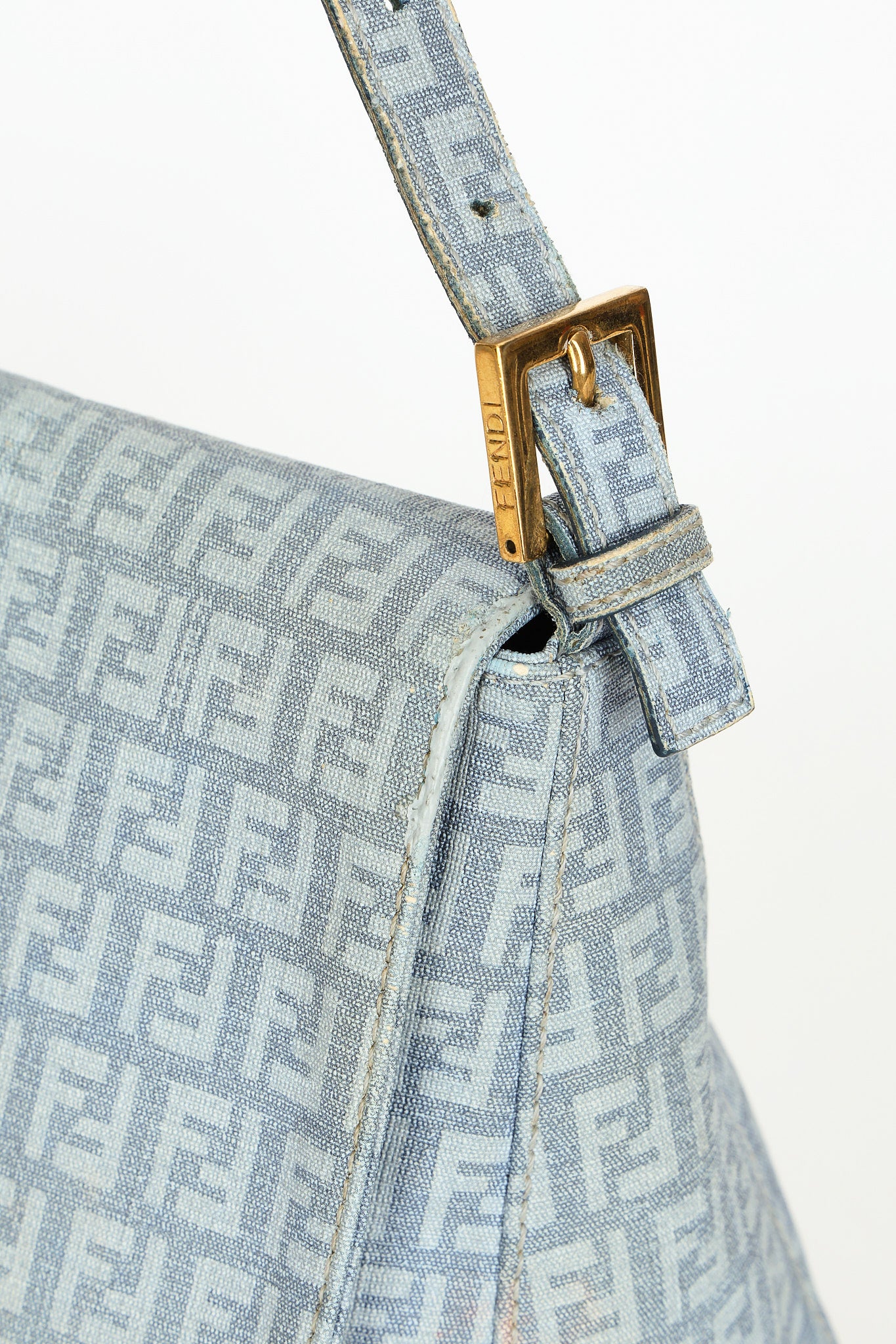 Fendi Zucchino Mamma Baguette Light Blue Coated Canvas GHW