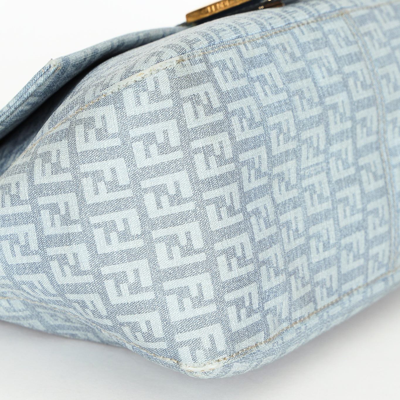 Fendi Zucchino Mamma Baguette Light Blue Coated Canvas GHW