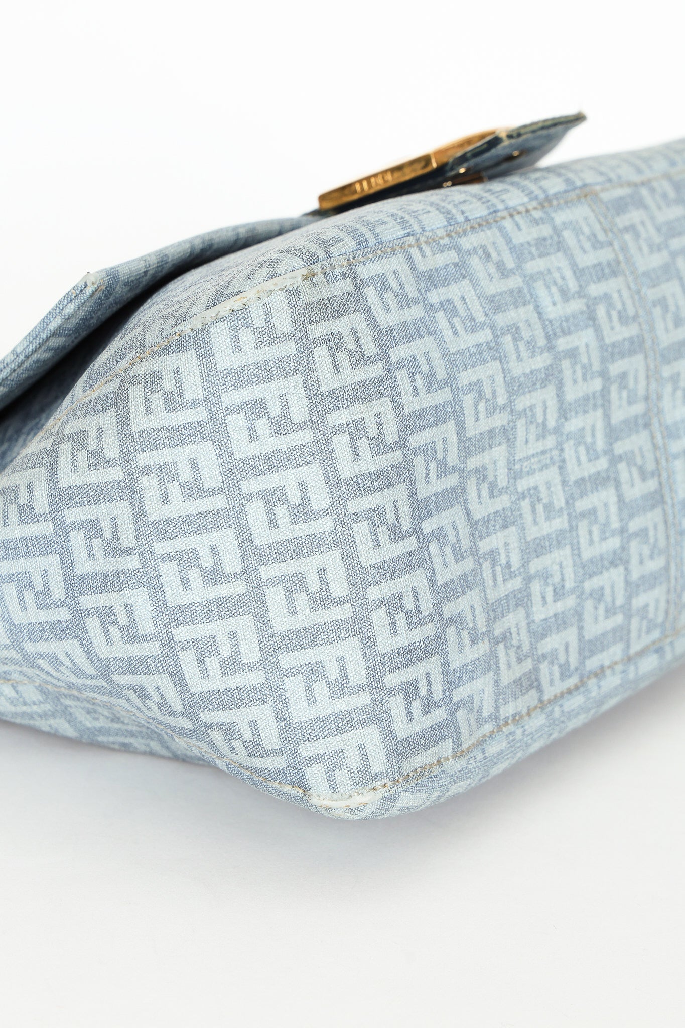 Fendi Zucchino Mamma Baguette Light Blue Coated Canvas GHW