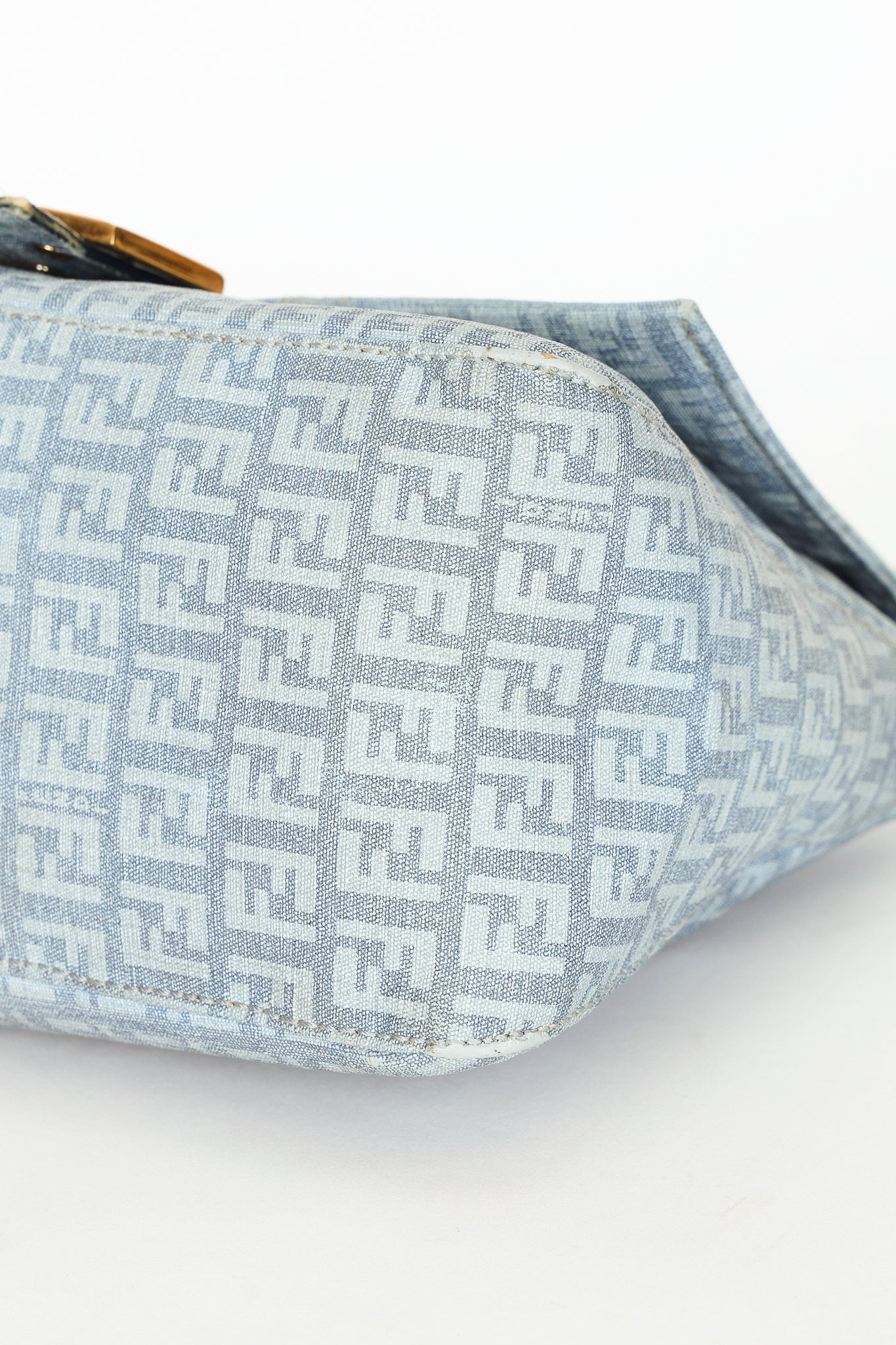Fendi Zucchino Mamma Baguette Light Blue Coated Canvas GHW