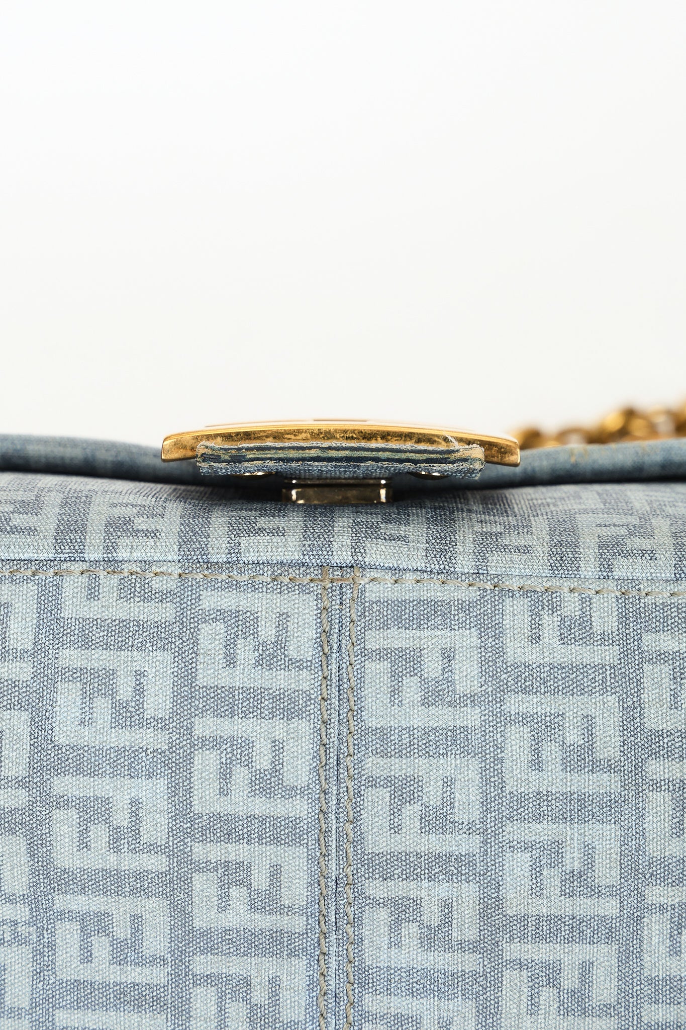 Fendi Zucchino Mamma Baguette Light Blue Coated Canvas GHW