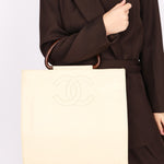 Chanel Wooden Top Handle Tote Cream Caviar 2002