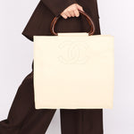 Chanel Wooden Top Handle Tote Cream Caviar 2002