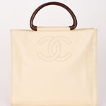Chanel Wooden Top Handle Tote White Caviar