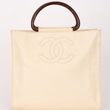 Chanel Wooden Top Handle Tote White Caviar