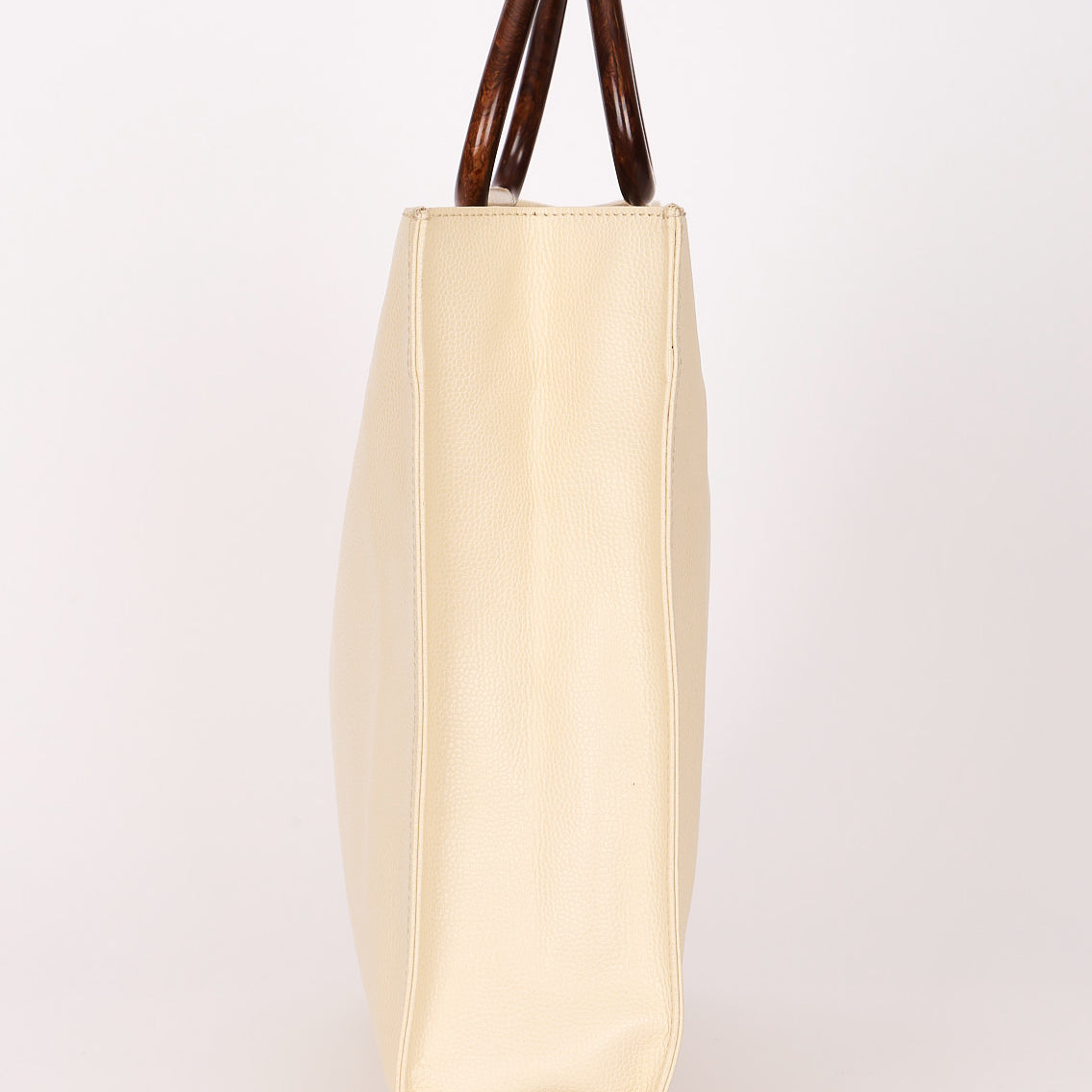 Chanel Wooden Top Handle Tote White Caviar