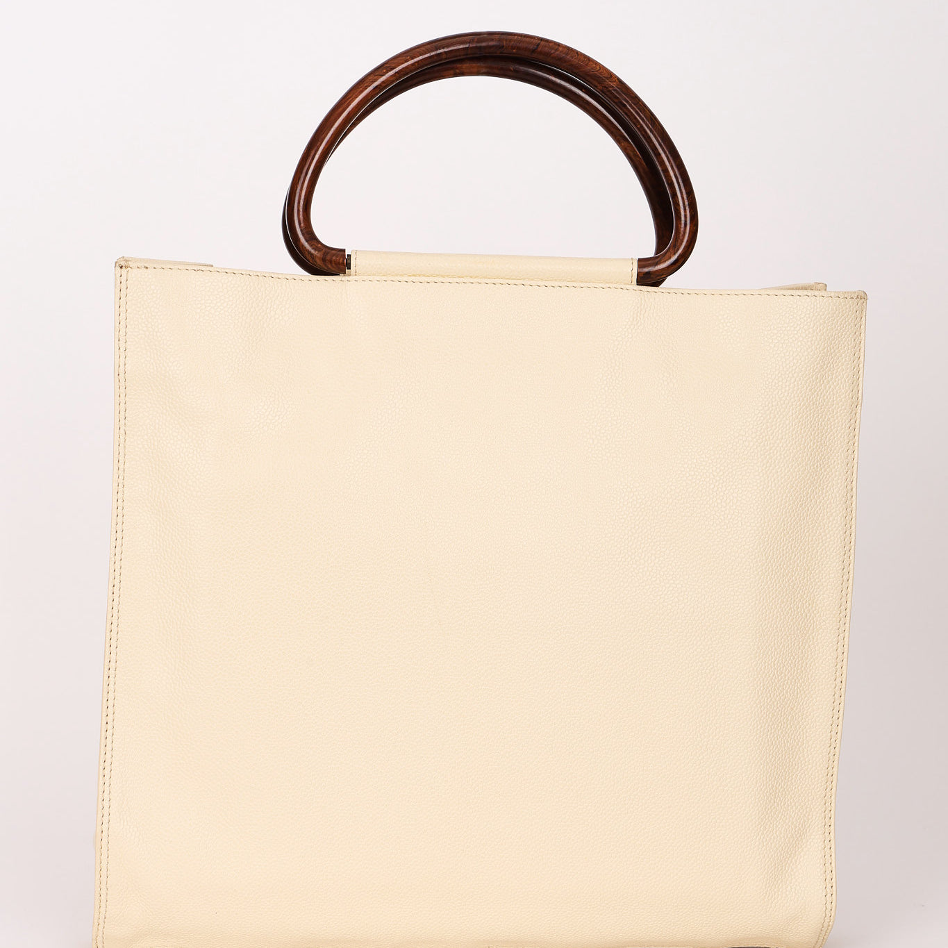 Chanel Wooden Top Handle Tote White Caviar