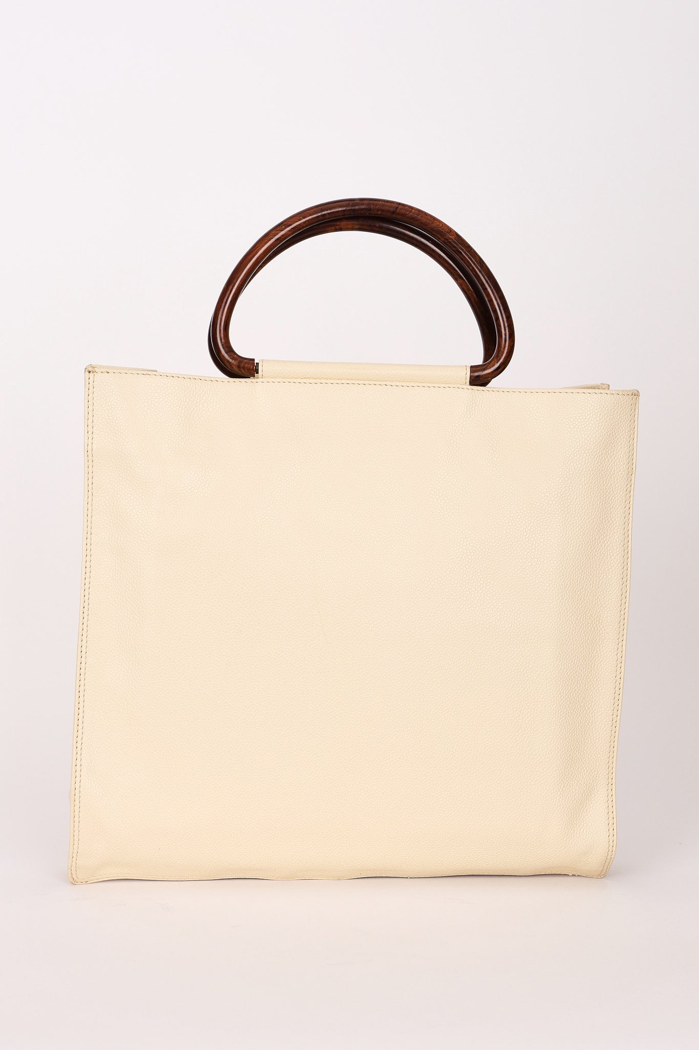 Chanel Wooden Top Handle Tote White Caviar