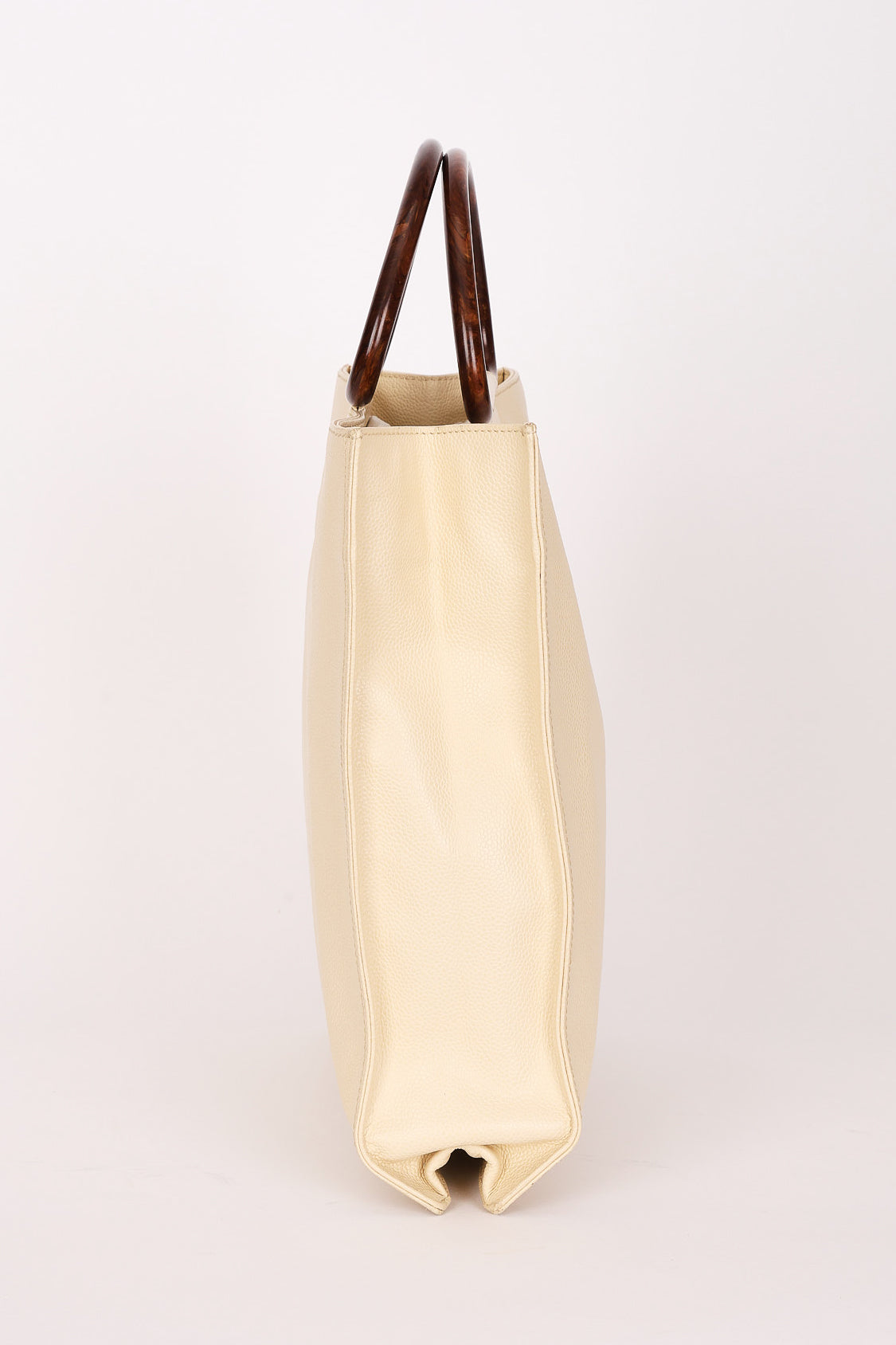 Chanel Wooden Top Handle Tote White Caviar