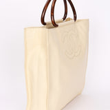 Chanel Wooden Top Handle Tote Cream Caviar 2002