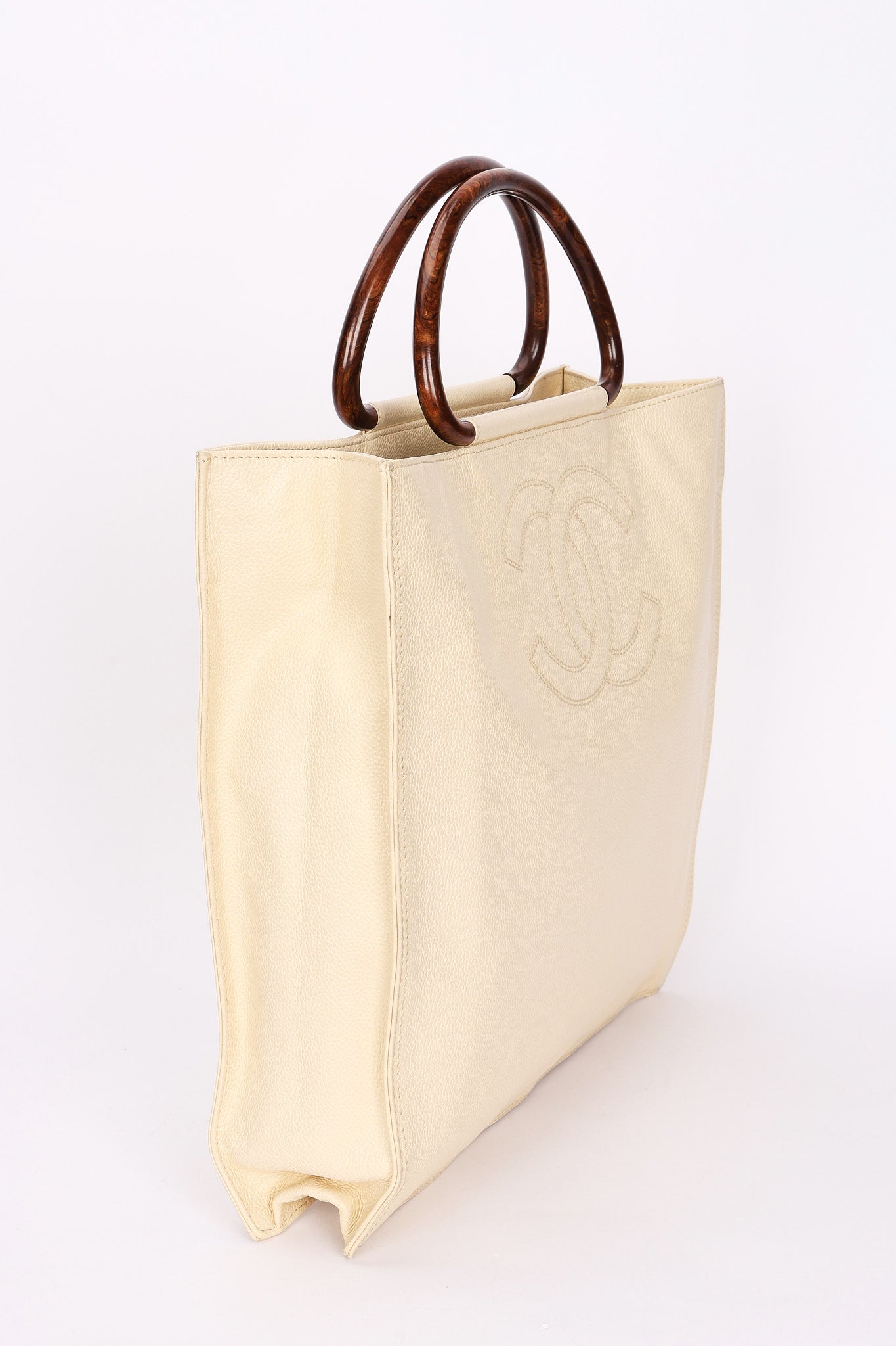 Chanel Wooden Top Handle Tote Cream Caviar 2002